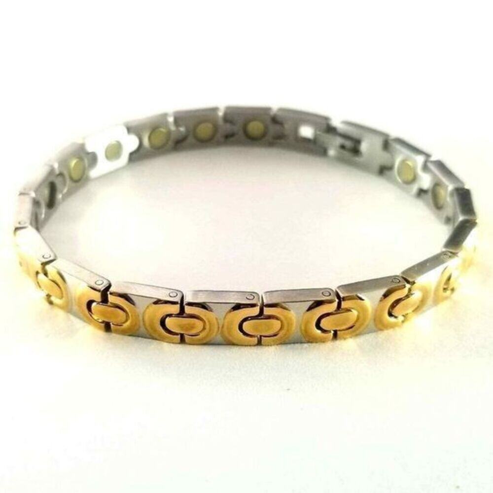 New men’s women’s stainless steel silver gold magnetic bracelet.‎ 7.5 inches